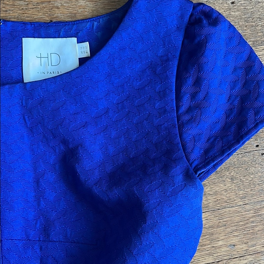 Blue Anthropologie Dress, flattering waistline, textured fabric, pockets! - Picture 2 of 9
